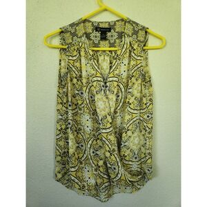 Inc International Concepts Sleeveless‎ Yellow White Paisley Pattern Blouse 4